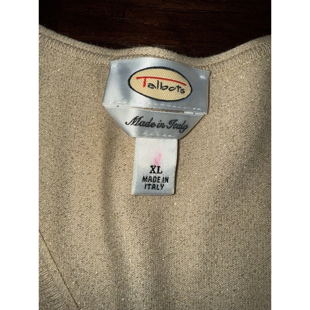 Talbots Made in Italy XL Gold Shimmer Wool Cardigan Holiday Metallic Sweater NYE - Picture 2 of 10